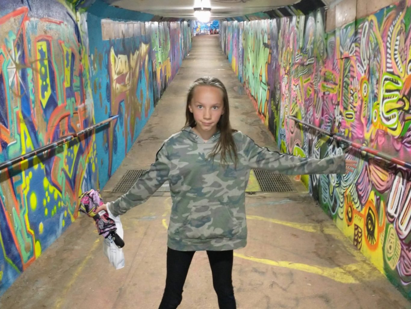 Macky loved the graffiti tunnel big personalty in a tiny human